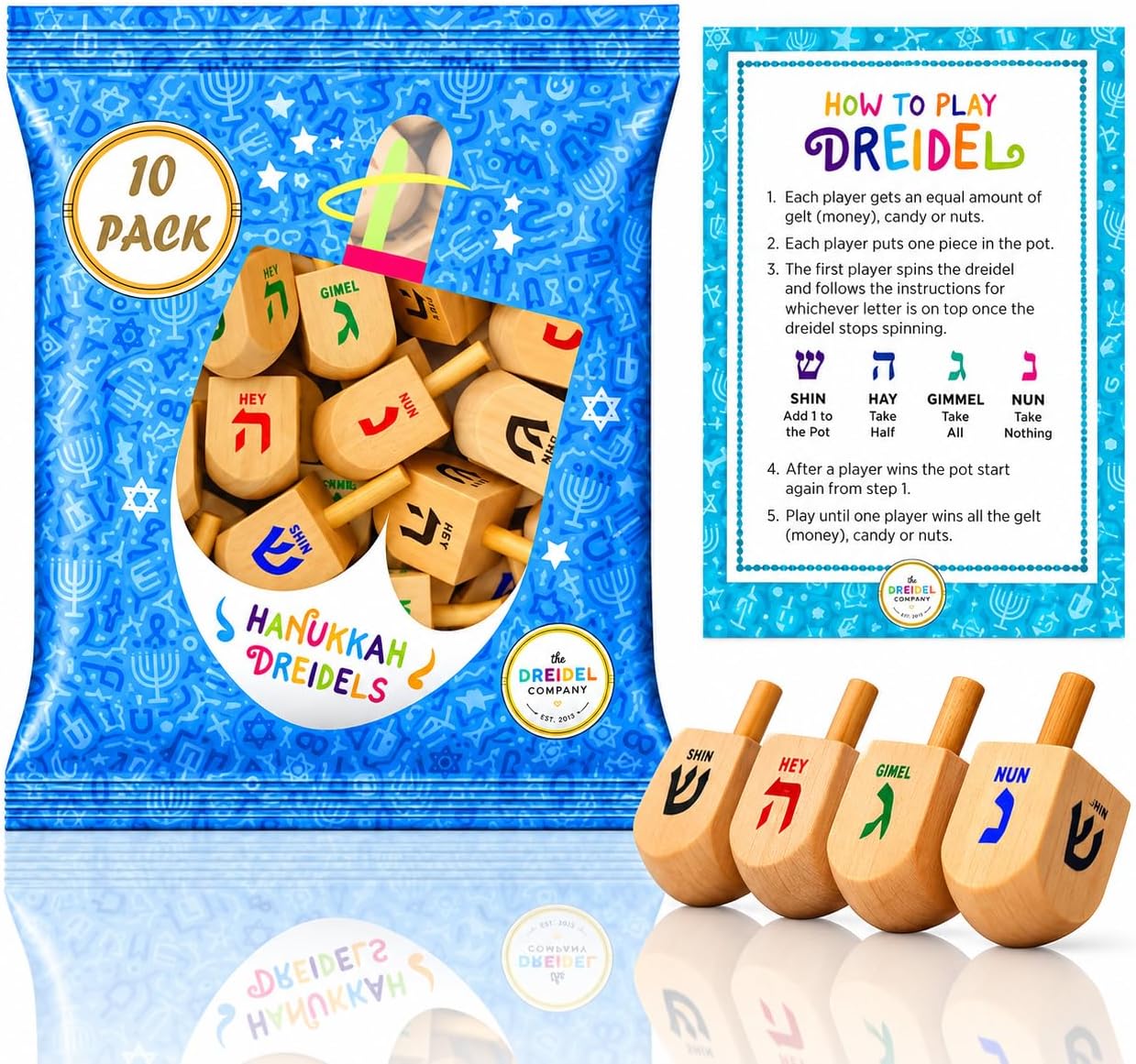 The Dreidel Company Wood Dreidels, 10-pack